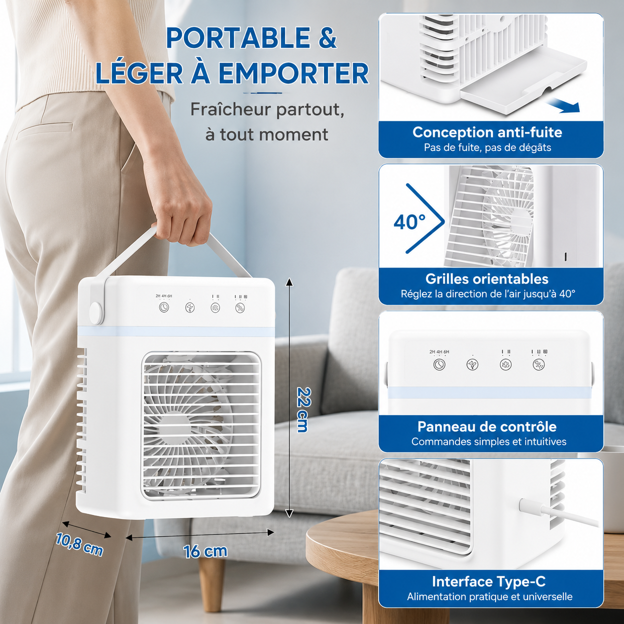 Climatiseur Mobile Silencieux 900ML — Sans Installation