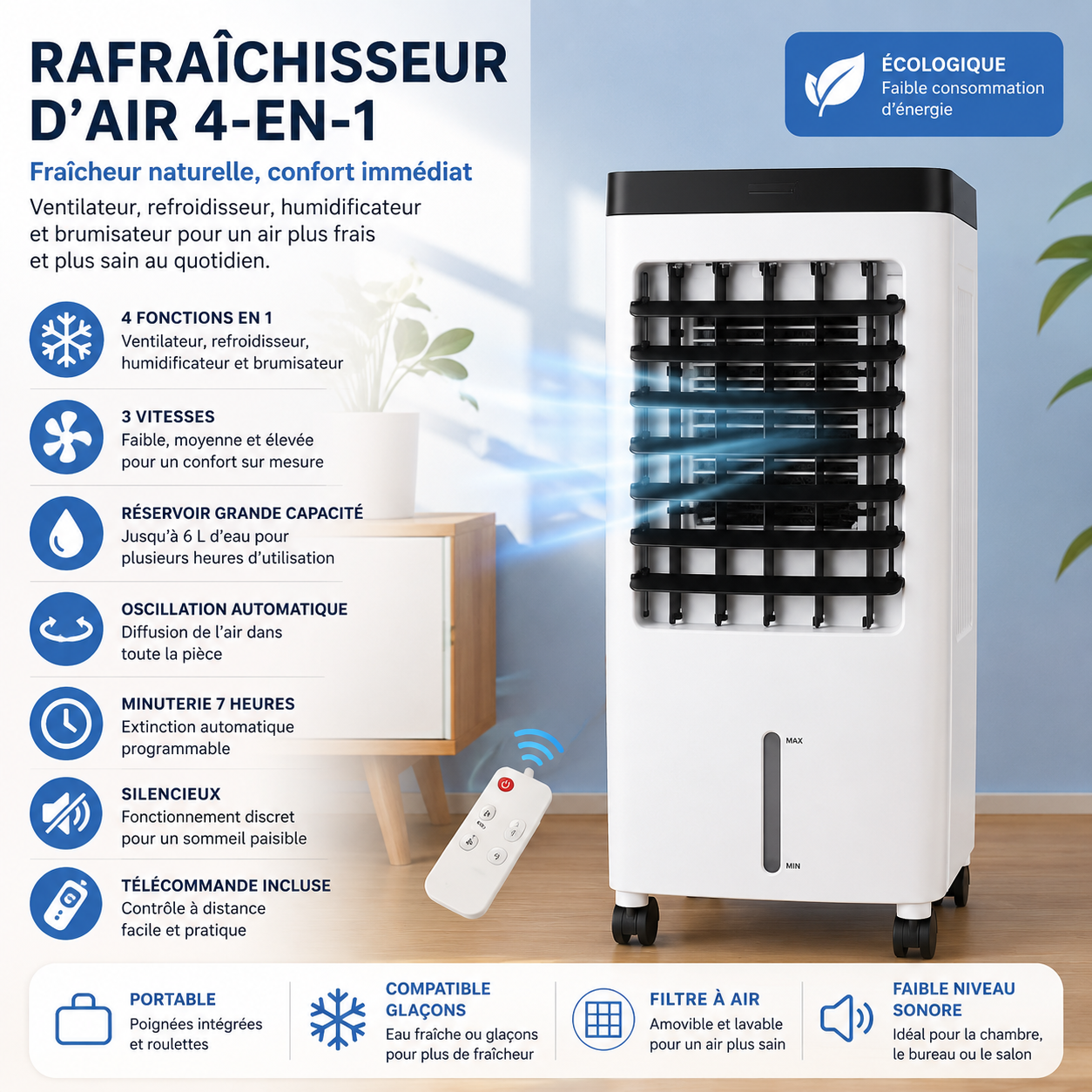 FRESHFLOW- Climatiseur & Rafraîchisseur d'air 4-en-1