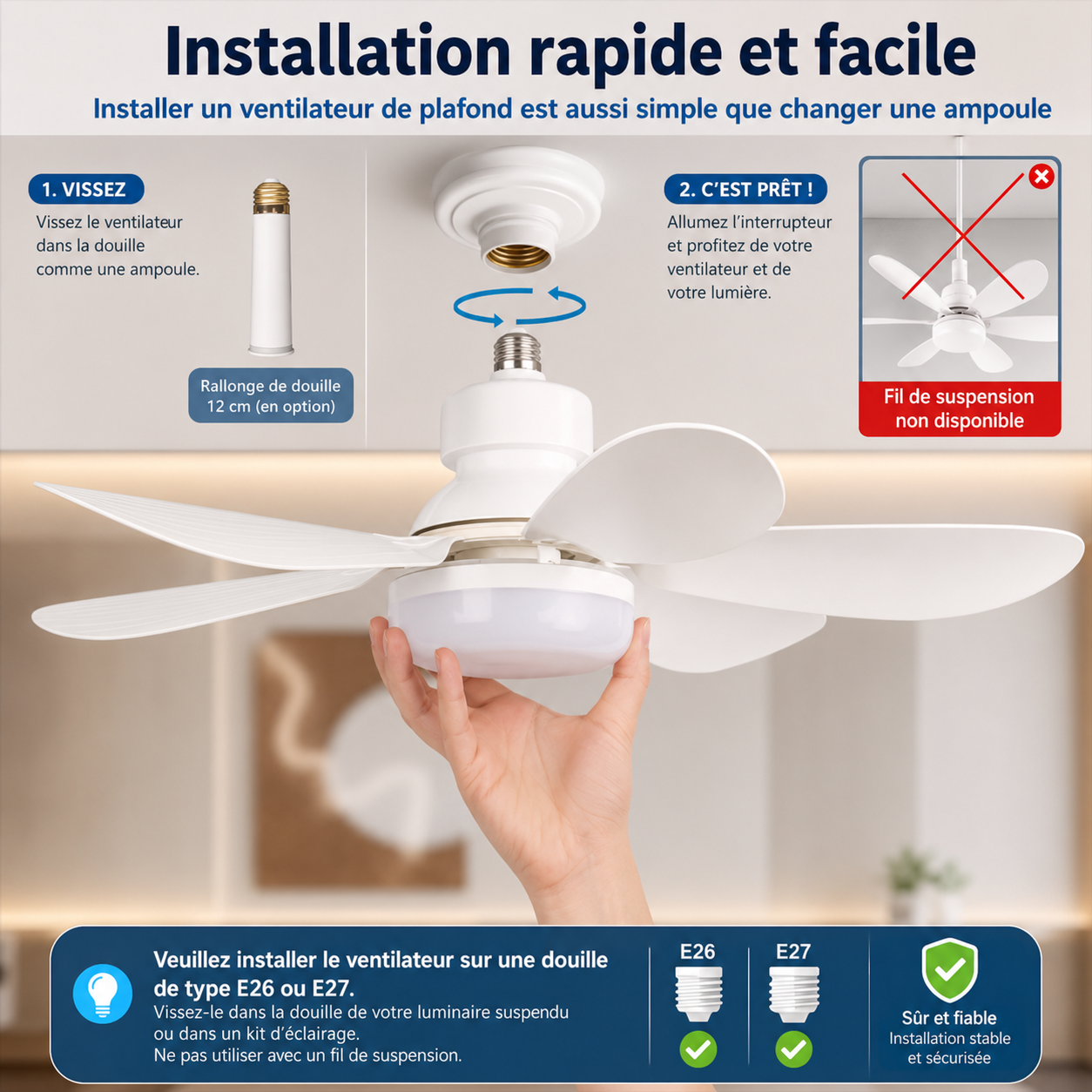 Ventilateur de Plafond LED AéroLume — Silencieux & Connecté