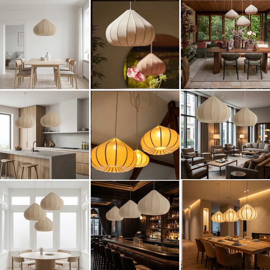 30 Lampe à suspension en lin naturel ZUBEDA