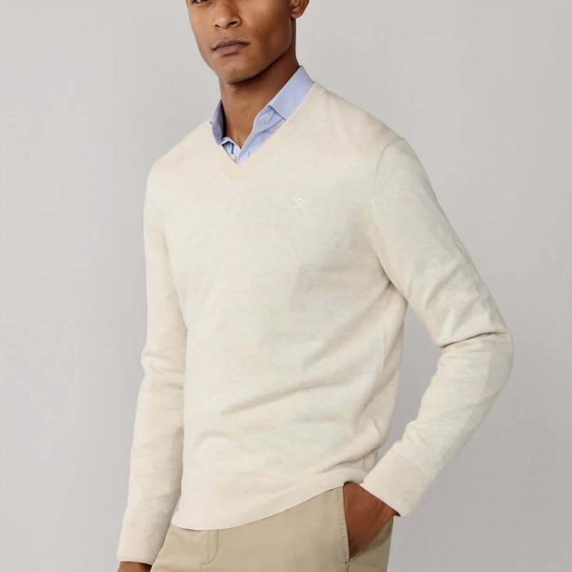 Pull Blanc col en V-  Homme